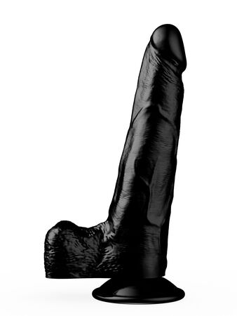 Фаллоимитатор с мошонкой на присоске чёрного цвета - 16,5 см.